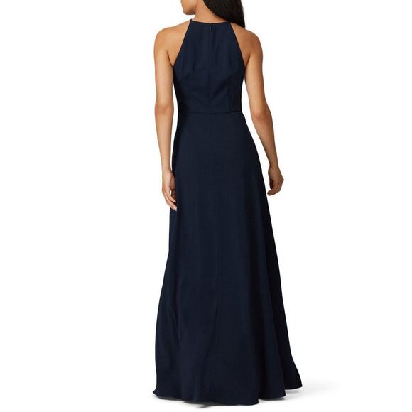 Badgley Mischka Navy Blue Black Wedding High Low Gown Dress Size 10 Flawed - Picture 2 of 16